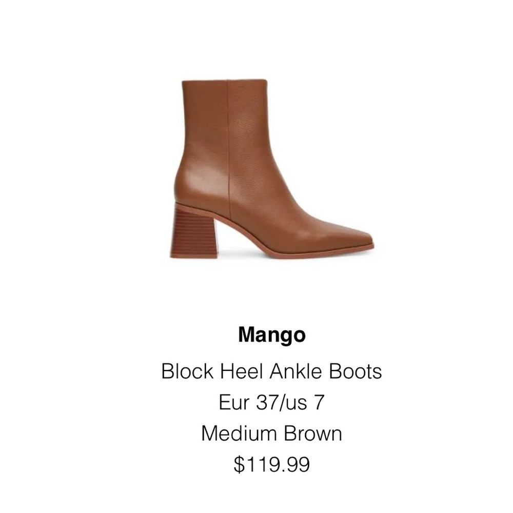 Mango Block Heel Ankle Boots-size 37, never worn!